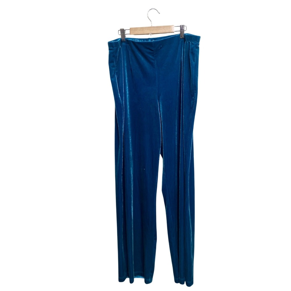 Chicos Travelers Teal Blue Velvet Wide Leg Pants Size 2 Regular US 12/14‎ Large